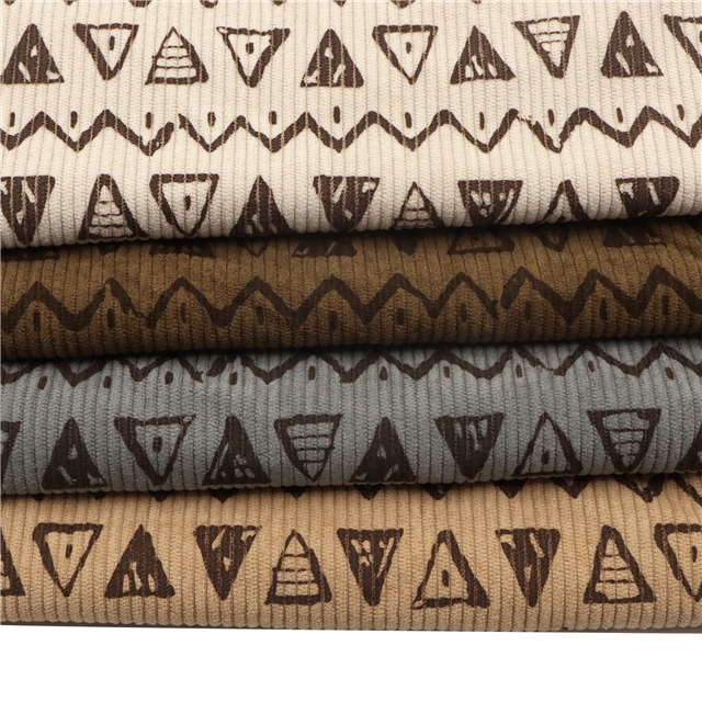 geometric pattern printed corduroy fabric
