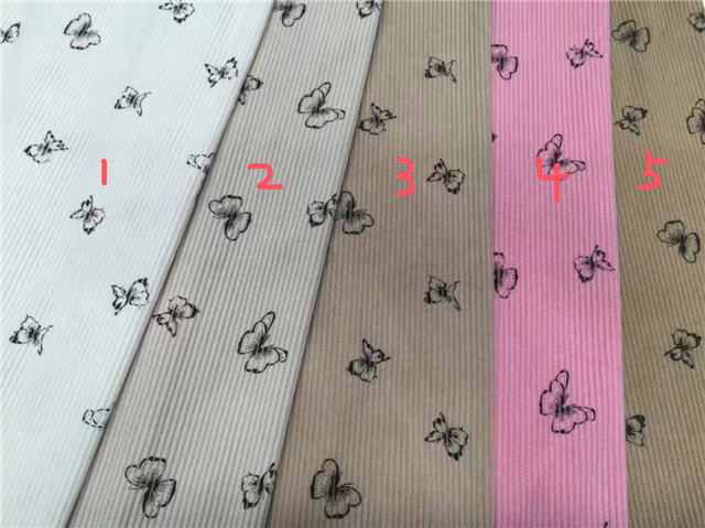 butterfly printed corduroy fabric
