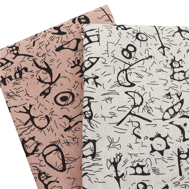 ancient style nail bone printing cotton and linen fabric