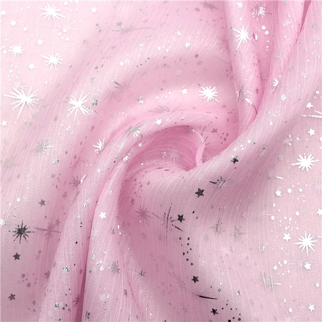 silver hot stamping star organza fabric light pink,50*150cm(19.7*59.1