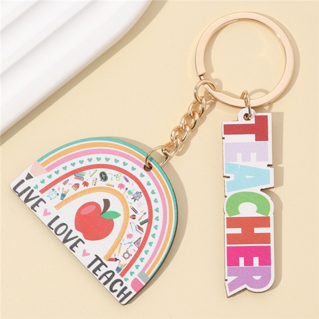 back to school wooden tassel keychain pendant