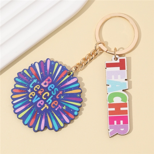 back to school wooden tassel keychain pendant