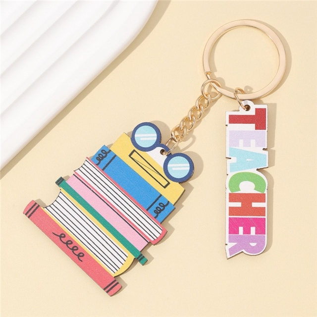 back to school wooden tassel keychain pendant