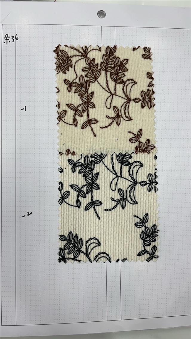 leaf printed corduroy fabric