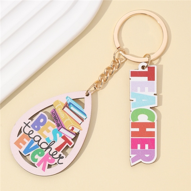 back to school wooden tassel keychain pendant
