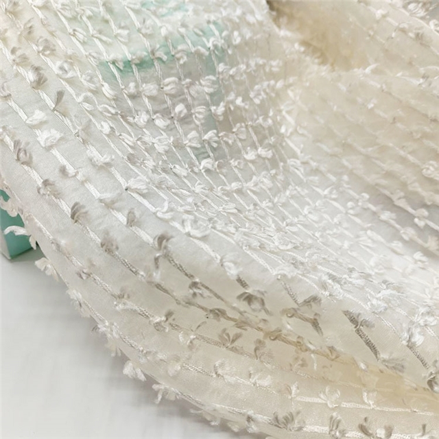 3d tassel trimmed organza fabric