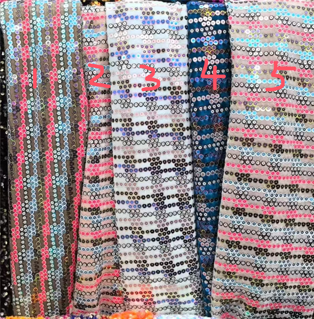 colorful circular sequin striped velvet base sequin fabric