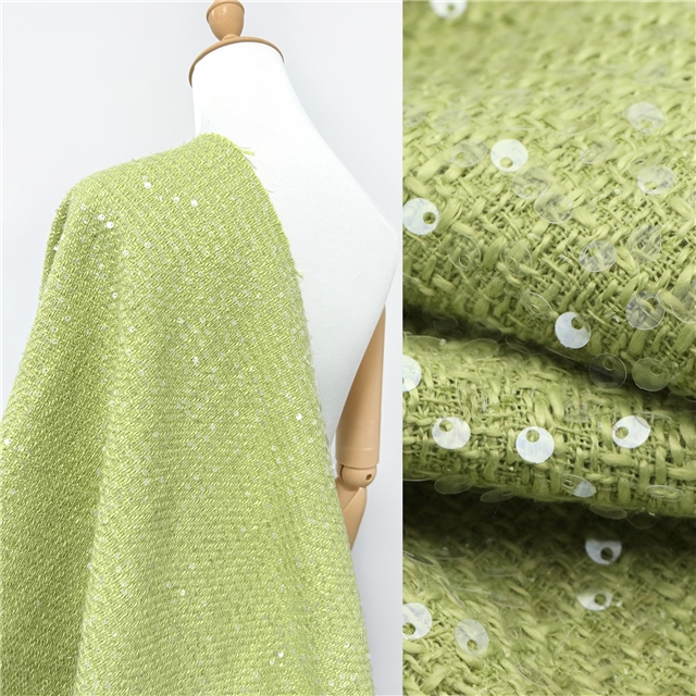 100% polyester round sequin woolen bright silk woven small fragrant fabric 6#grass green,50*140cm(19.7*55.1