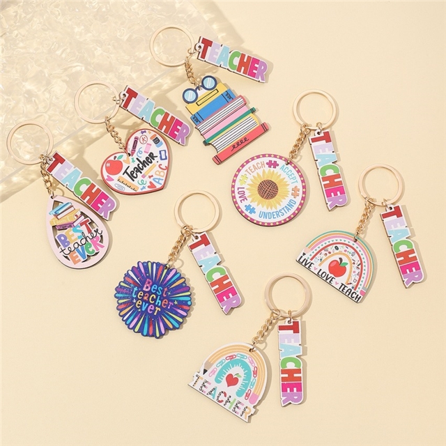 back to school wooden tassel keychain pendant