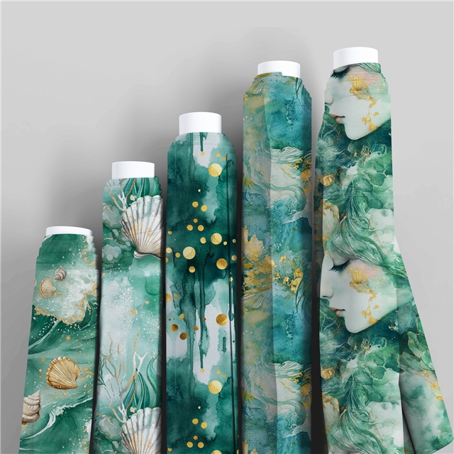 polyester cotton dyeing fish scale patterned shells green series polyester cotton fabric set (12 pcs/set)