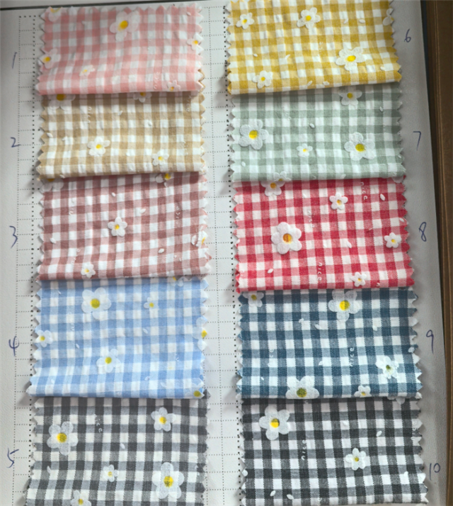 checkered offset printing flower fabric