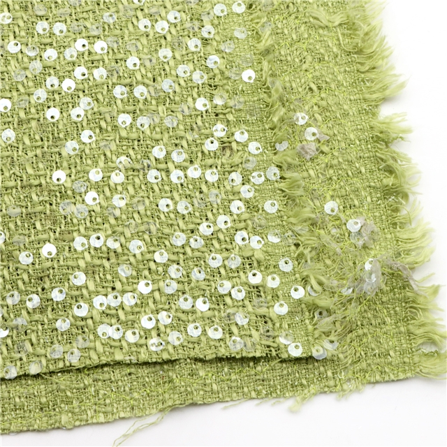 100% polyester round sequin woolen bright silk woven small fragrant fabric 6#grass green,50*140cm(19.7*55.1