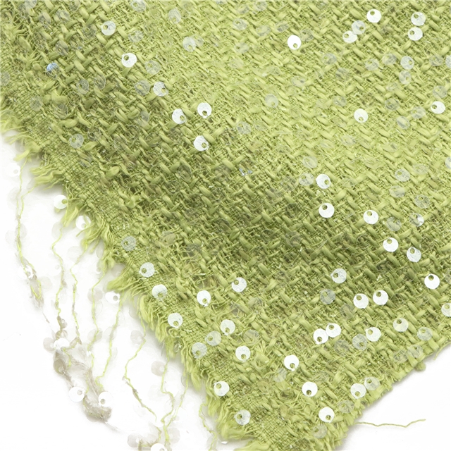 100% polyester round sequin woolen bright silk woven small fragrant fabric 6#grass green,50*140cm(19.7*55.1