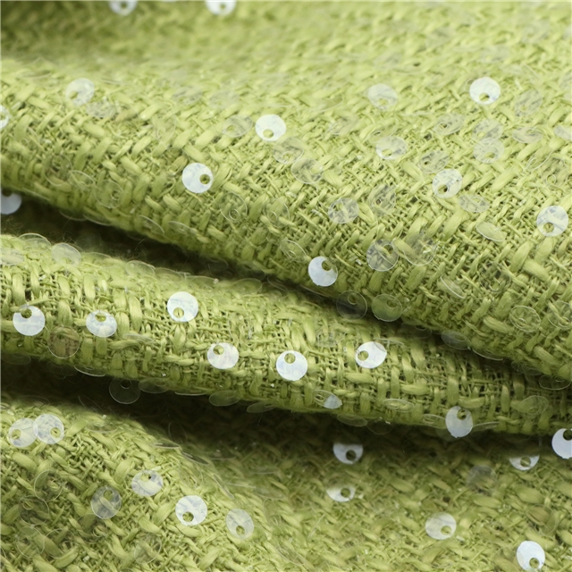 100% polyester round sequin woolen bright silk woven small fragrant fabric 6#grass green,50*140cm(19.7*55.1