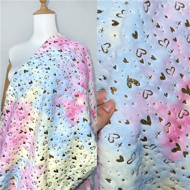 100% polyester tie dye laser hot stamping heart velvet fabric