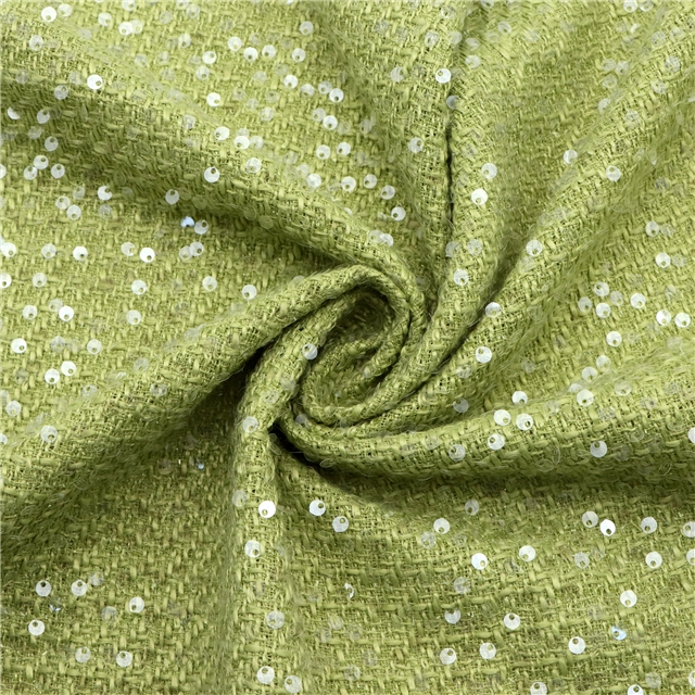 100% polyester round sequin woolen bright silk woven small fragrant fabric 6#grass green,50*140cm(19.7*55.1