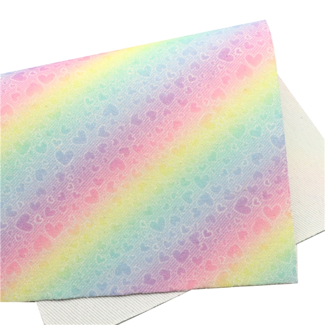 synthetic leather fine pink rainbow color diagonal heart faux leather