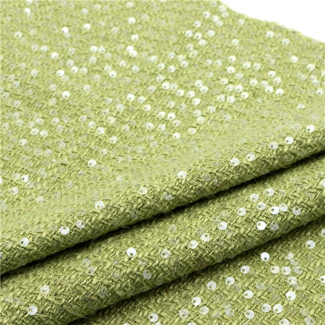100% polyester round sequin woolen bright silk woven small fragrant fabric 6#grass green,50*140cm(19.7*55.1
