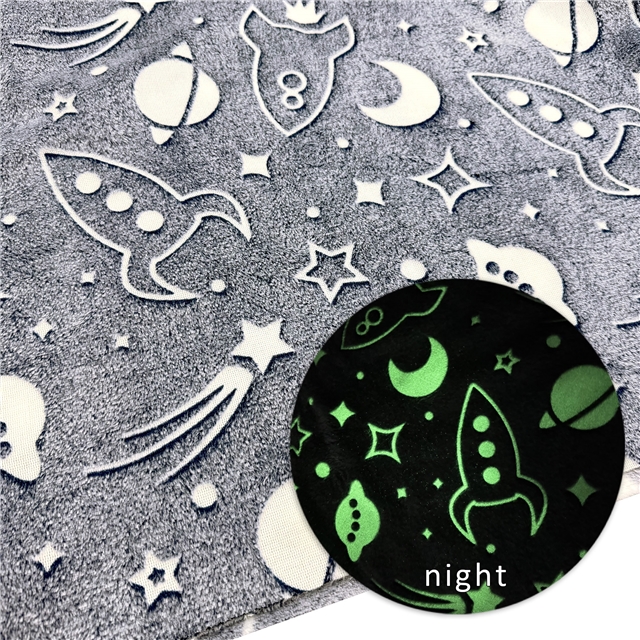 cartoon printed luminous flannel fabric space stars and moon,50*160cm(19.7*63