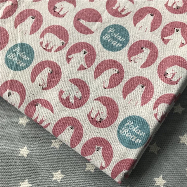 big white bear cotton-linen fabric