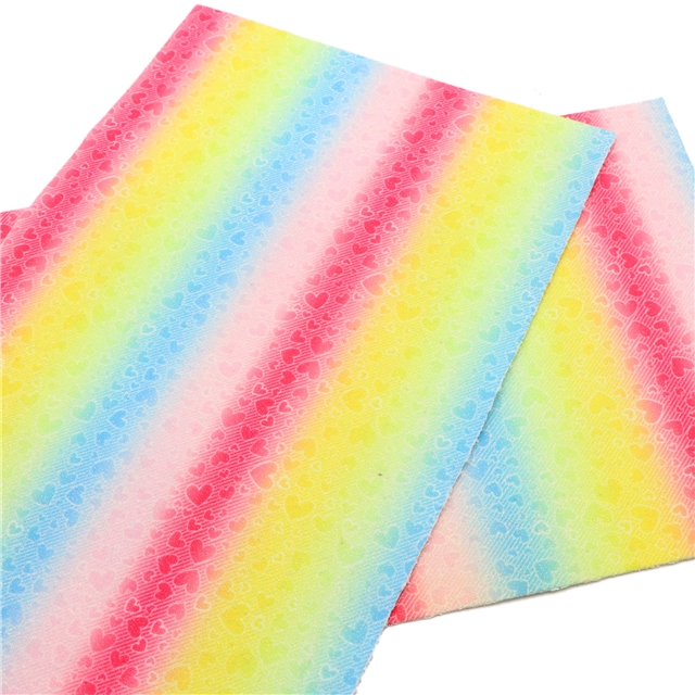 synthetic leather fine pink rainbow color diagonal heart faux leather