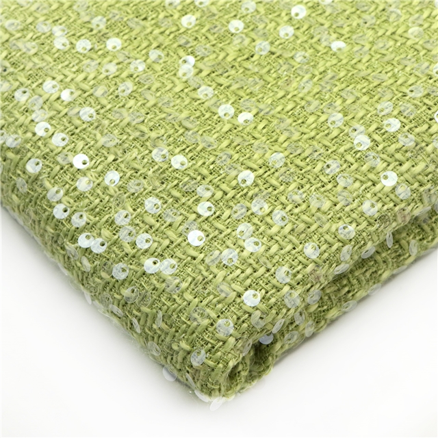 100% polyester round sequin woolen bright silk woven small fragrant fabric 6#grass green,50*140cm(19.7*55.1