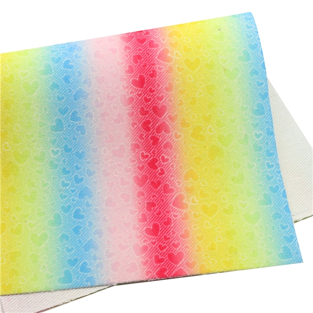 synthetic leather fine pink rainbow color diagonal heart faux leather