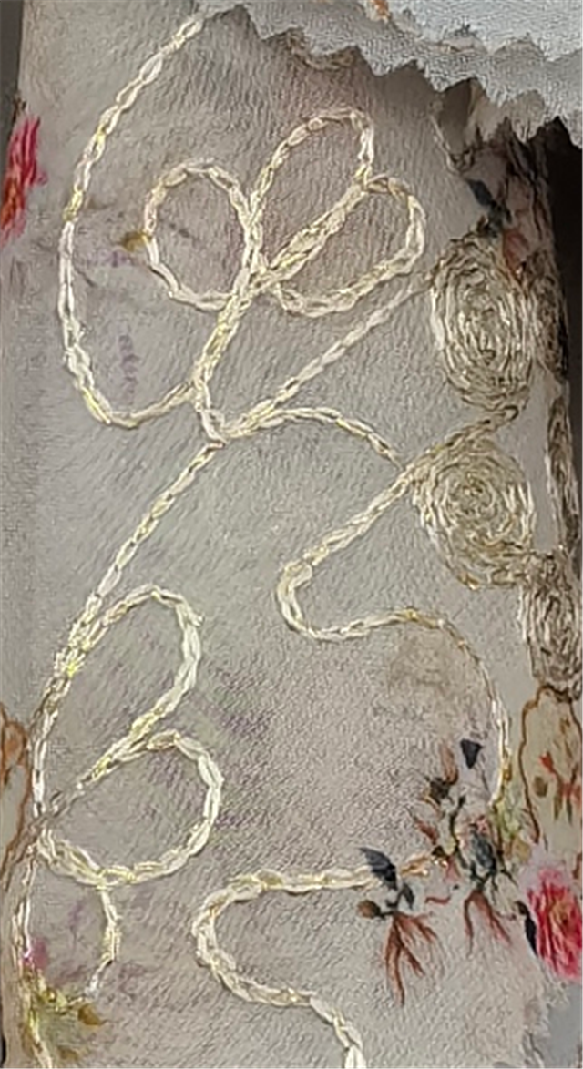 golden thread embroidery flower printed chiffon fabric