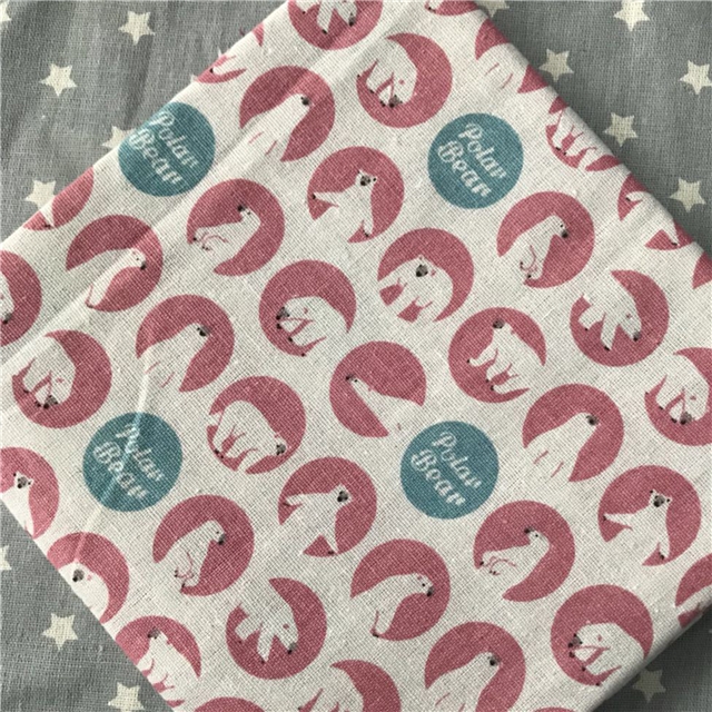 big white bear cotton-linen fabric