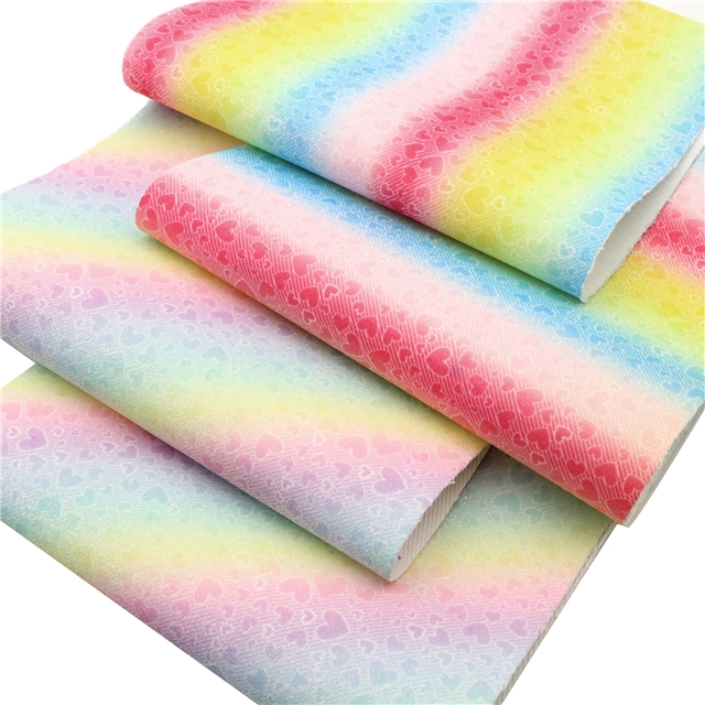 synthetic leather fine pink rainbow color diagonal heart faux leather