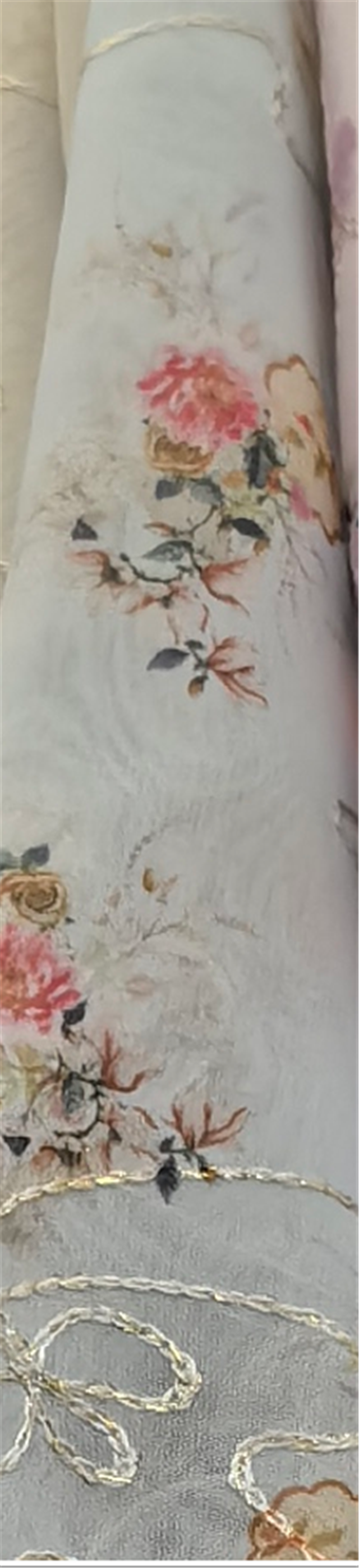 golden thread embroidery flower printed chiffon fabric