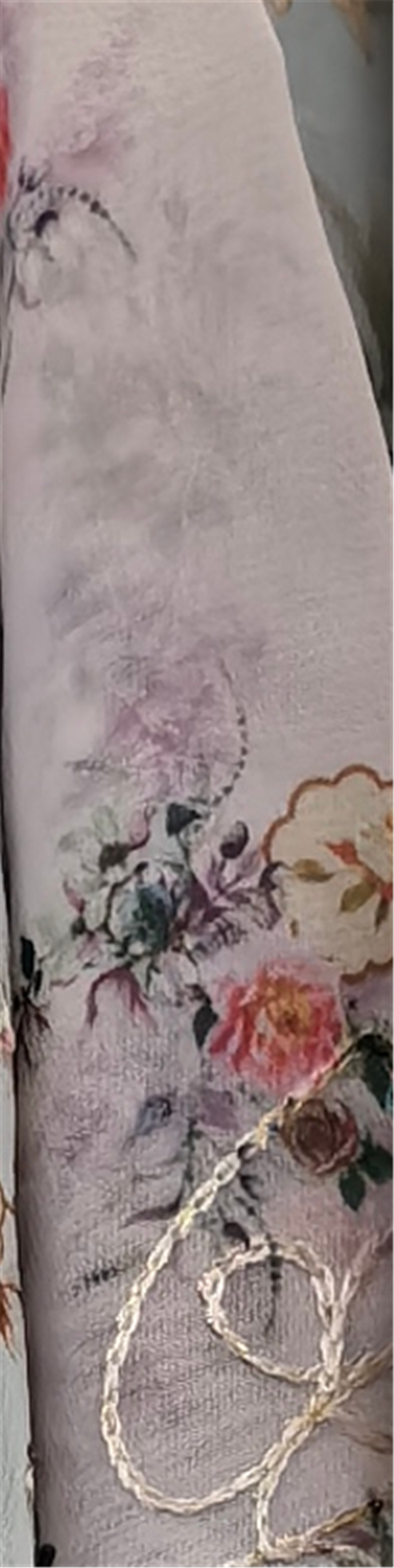 golden thread embroidery flower printed chiffon fabric