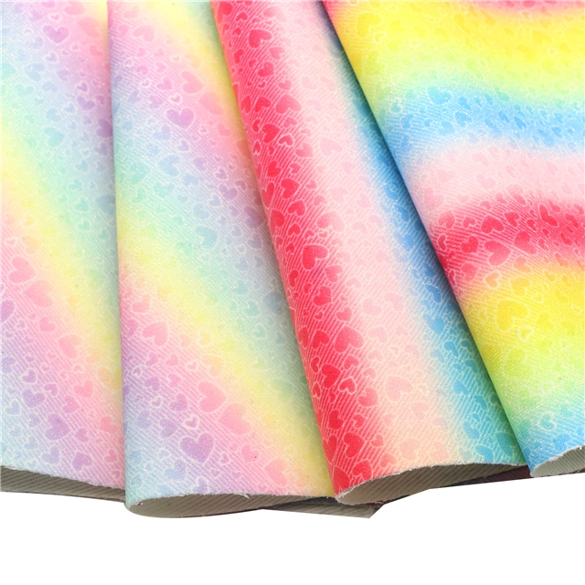synthetic leather fine pink rainbow color diagonal heart faux leather