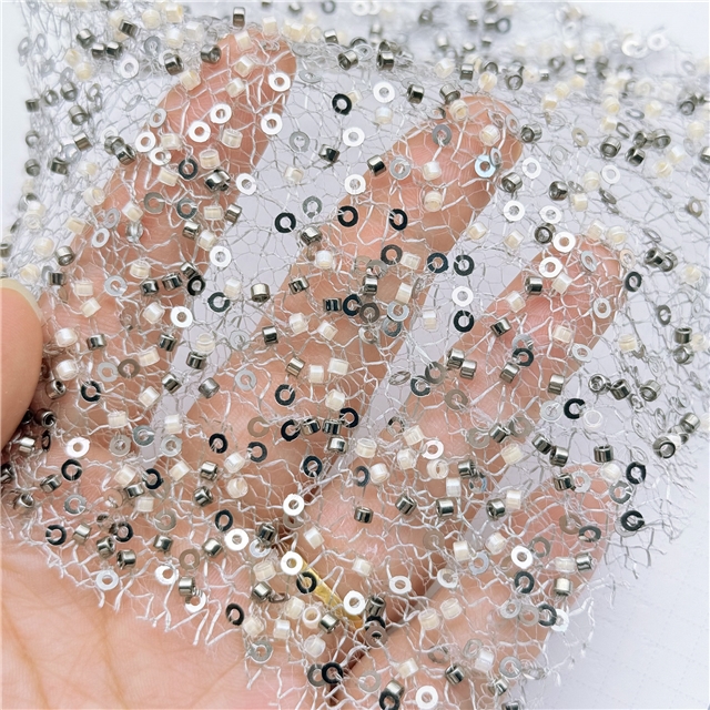 bead sequin embroidered mesh fabric