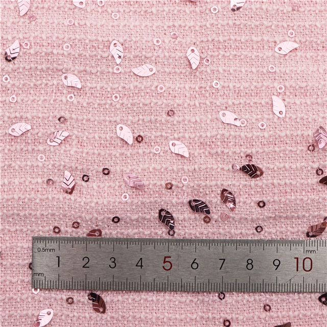 100% polyester leaf sequins woolen woven small fragrant fabric 7#pink,50*140cm(19.7*55.1
