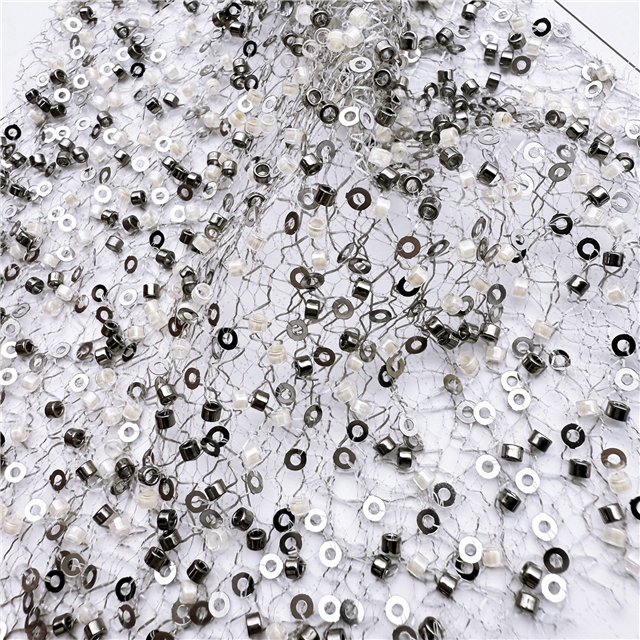 bead sequin embroidered mesh fabric