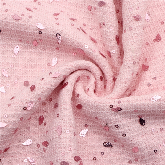 100% polyester leaf sequins woolen woven small fragrant fabric 7#pink,50*140cm(19.7*55.1