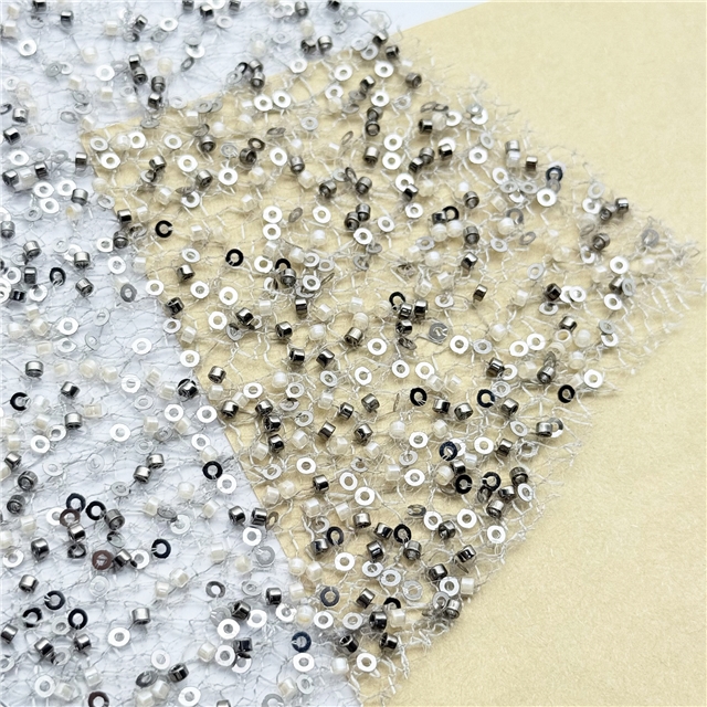 bead sequin embroidered mesh fabric