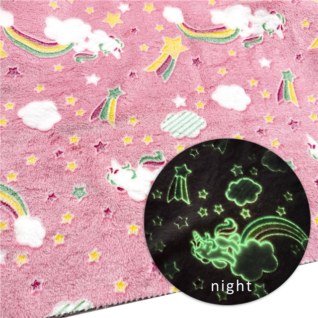 cartoon printed luminous flannel fabric pink rainbow,50*160cm(19.7*63