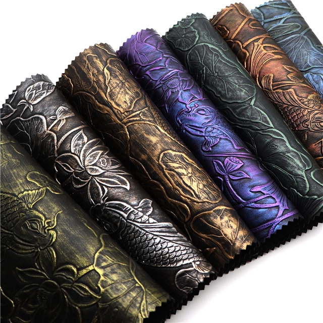 synthetic leather bump texture lotus flower fish rubbing faux leather