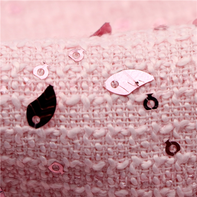 100% polyester leaf sequins woolen woven small fragrant fabric 7#pink,50*140cm(19.7*55.1