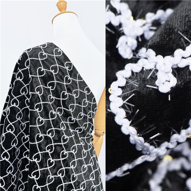 2 ways bright silk rope embroidery lace heart velvet fabric