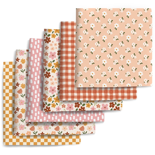 polyester cotton plaid flower series polyester cotton fabric set (6 pcs/set) polyester cotton fabric,50*45cm(19.7*17.7