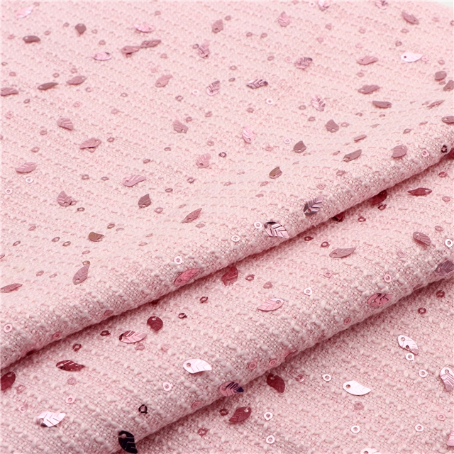 100% polyester leaf sequins woolen woven small fragrant fabric 7#pink,50*140cm(19.7*55.1