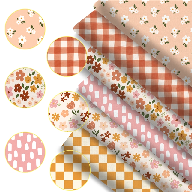 polyester cotton plaid flower series polyester cotton fabric set (6 pcs/set) polyester cotton fabric,50*45cm(19.7*17.7