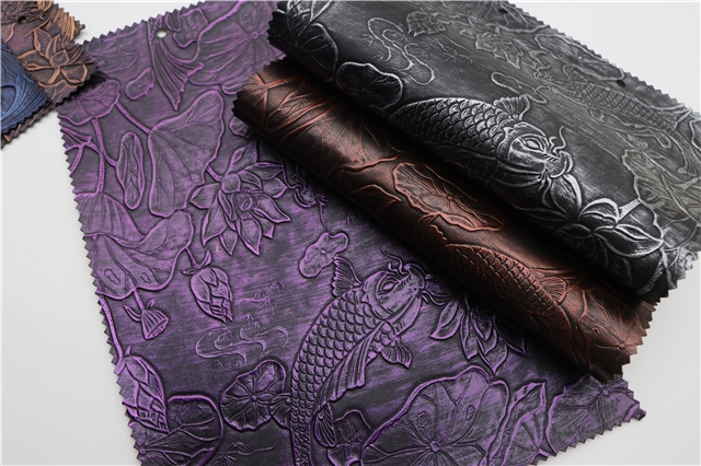 synthetic leather bump texture lotus flower fish rubbing faux leather