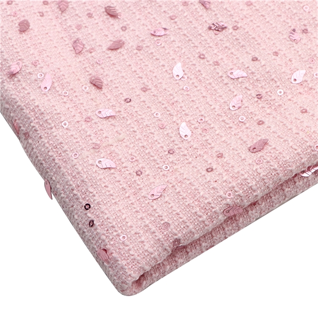 100% polyester leaf sequins woolen woven small fragrant fabric 7#pink,50*140cm(19.7*55.1