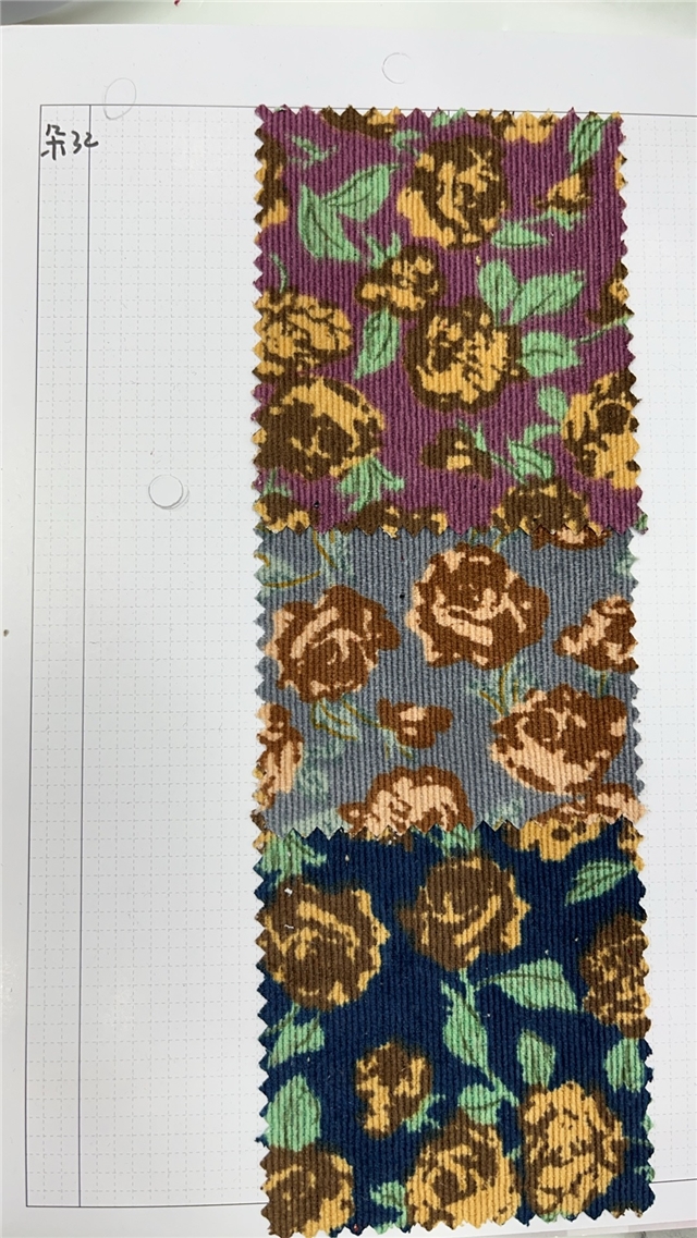 rose printed corduroy fabric