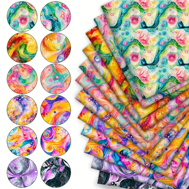 polyester cotton color tie dye geometry series polyester cotton fabric set (12 pcs/set) polyester cotton fabric,50*45cm(19.7*17.7