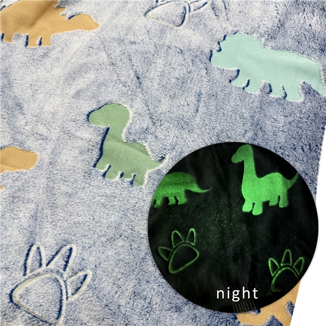 cartoon printed luminous flannel fabric blue dinosaur,50*160cm(19.7*63